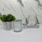 Trio Vaso Cerâmico + Castiçal De Vidro + Palavra Gratidão