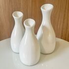Trio Vaso Garrafa Branco Brilho Cerâmico Enfeite De Mesa