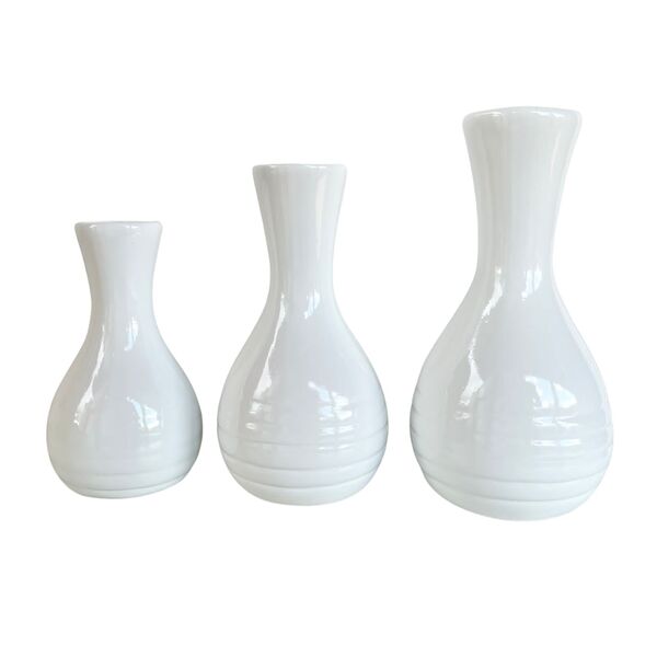 Trio Vaso Garrafa Branco Brilho Em Cerâmica Enfeite De Mesa
