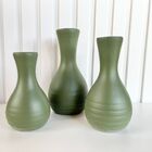 Trio Vaso Garrafa Verde Oliva Em Cerâmica Enfeite De Mesa