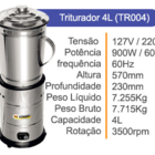 Triturador Liquidificador Industrial 4 Litros Aço Inox - N F