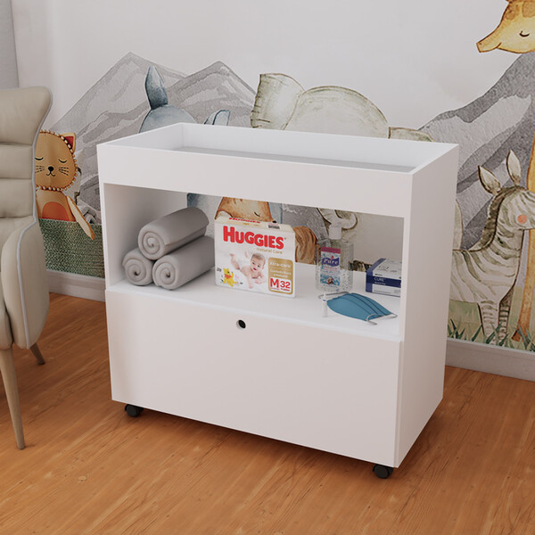 Trocador De Fraldas Em Mdf Com Rodízios 1 Porta