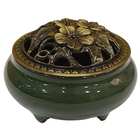 Turíbulo Incensário De Mesa Em Cerâmica Verde Escuro 10cm