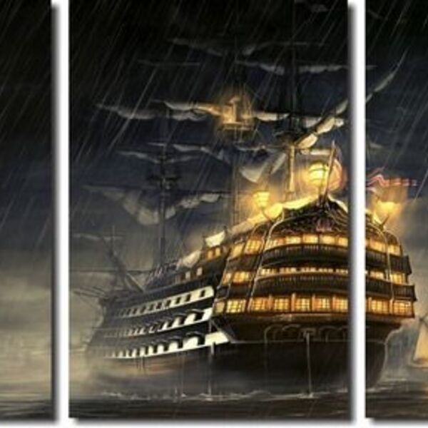 Uadro Decorativo Navil Ingles Atracado No Mar 3 Peças