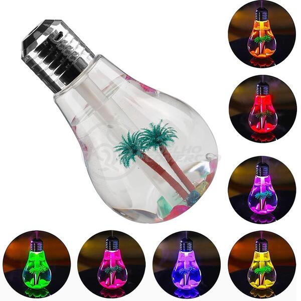 Umidificador De Ar Em Formato De Lâmpada Usb Com Luz Led Rgb