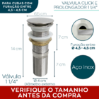 Valvula Click 1 1/4 Com Prolongador 14cm Inox Para Cuba De Ap
