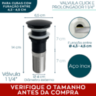 Valvula Click 1 1/4 Preta Com Prolongador 14cm Inox Para Cuba