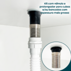 Valvula Click 1 1/4 Preta Com Prolongador 14cm Inox Para Cuba