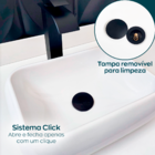 Valvula Click 1 1/4 Preta Com Prolongador 14cm Inox Para Cuba