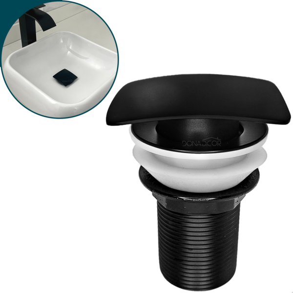Valvula Click 1 1/4 Quadrada Black Preto Preta Banheiro Ralo