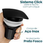 Valvula Click 1 1/4 Quadrada Black Preto Preta Banheiro Ralo