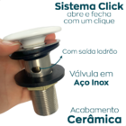 Valvula Click Cerâmica Branca 7/8 Com Ladrão Ralo De Pia Cuba