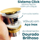 Válvula Click Dourada Com Ladrão 1 1/4 Inox Ralo Click De Pia