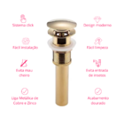 Válvula Click Inteligente Dourado Para Cubas Pia Banheiro Lav