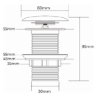 Válvula Click Luxo Inox 304 Prata Cuba Banheiro 7/8