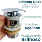 Valvula Click Quadrada 1 1/4 Com Ladrão Ralo Click Para Cuba