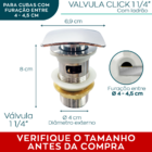Valvula Click Quadrada 1 1/4 Com Ladrão Ralo Click Para Cuba