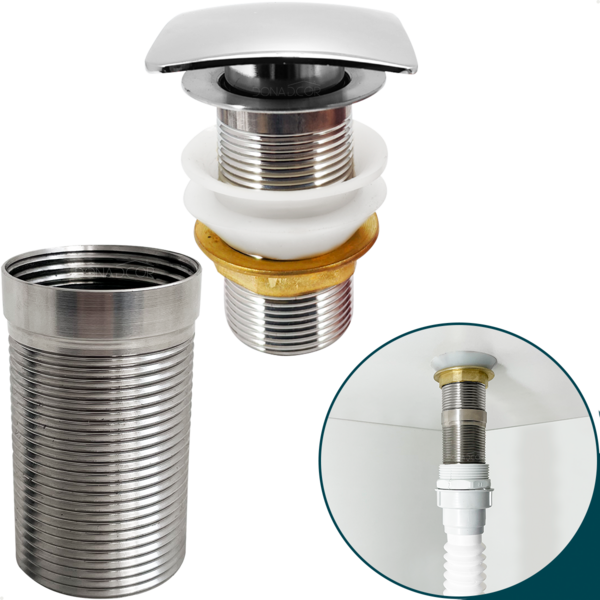 Valvula Click Quadrada 1 1/4 Com Prolongador 14cm Inox Para C