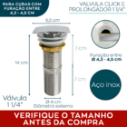 Valvula Click Quadrada 1 1/4 Com Prolongador 14cm Inox Para C