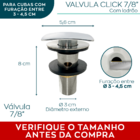 Valvula Click Quadrada 7/8 Com Ladrão Cuba Pia De Banheiro Es