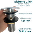 Valvula Click Quadrada 7/8 Com Ladrão Cuba Pia De Banheiro Es