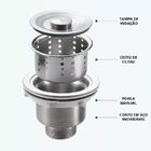 Válvula Pia Cozinha 4 1/2 Inox 304 Com Cesto Removível Ralo