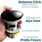 Válvula Preta Click Com Ladrão 1 1/4 Inox Ralo Click Para Cub