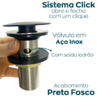 Válvula Preta Click Com Ladrão 7/8 Inox Ralo De Pia Cuba Banh