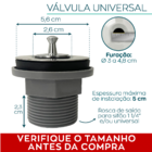 Válvula Saída D'agua Universal E Sifão Sanfonado Flexível Pvc