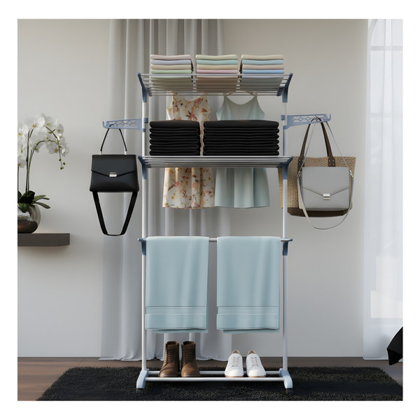 Varal De Chão 3 Andares Dobrável Com Prateleiras Portátil Bra