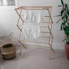 Varal de Chão Vertical 3 Andares com Hastes de Bambu Bege 36x74x110cm Compacto Simplo