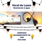 Varal De Luzes Preto 10 Metros Com 10 Lâmpadas Incandescentes