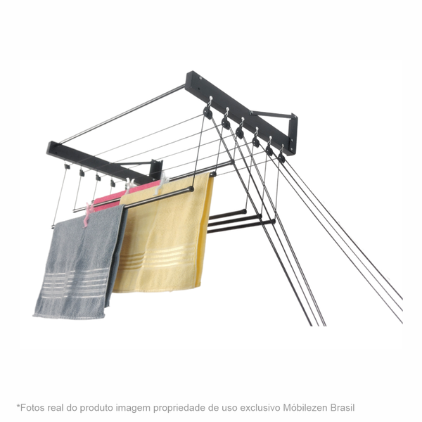 Varal De Parede Individual 100cm X 06 Varetas Preto - Linha P