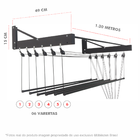 Varal De Parede Individual 120cm X 06 Varetas Preto - Linha P