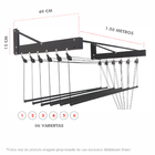 Varal De Parede Individual 150cm X 06 Varetas Preto - Linha P