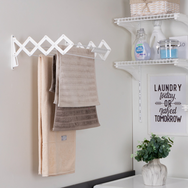 Varal De Parede Retrátil Branco Invisível Resistente E Prátic