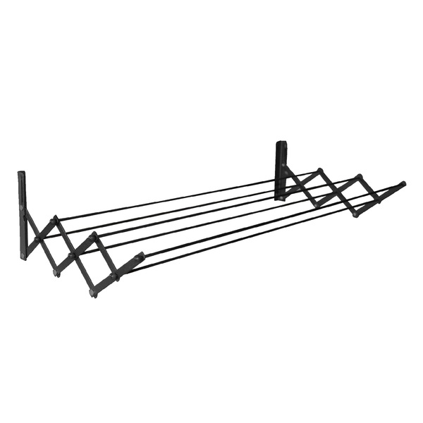Varal de Parede Sanfonado Aço Preto 16x37x100cm Maxeb