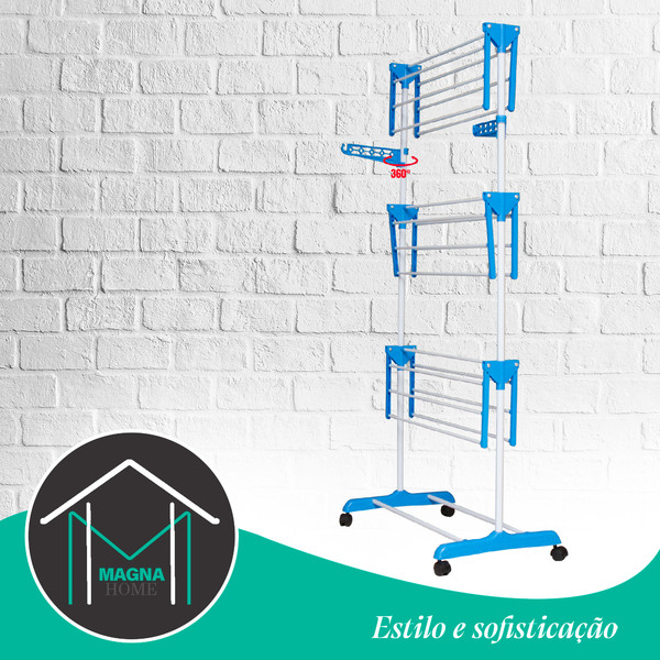 Varal De Roupas Vertical 3 Andares De Chão Dobrável E Portáti