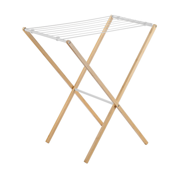 Varal Horizontal Ferro e Bambu sem Abas Branco 80x50x85cm com Hastes Metálicas Simplo