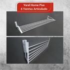 Varal Retratil De Parede 6 Varetas Aluminio 60 Cm Branco