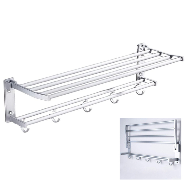 Varal Toalheiro Duplo Prateleira Porta Toalha Roupa Banheiro