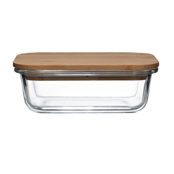 Vasilha Retangular De Vidro Com Tampa De Bambu 1 5 L