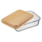 Vasilha Retangular De Vidro Com Tampa De Bambu 370ml