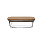 Vasilha Retangular De Vidro Com Tampa De Bambu 370ml