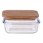 Vasilha Retangular De Vidro Com Tampa De Bambu 370ml
