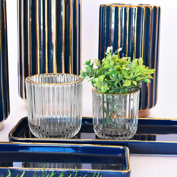 Vasinho Transparente E Dourado Lumen Risk G 9 Cm