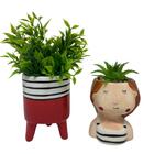 Vasinho Vermelho Tripé E Vaso Mulher Com Suculenta