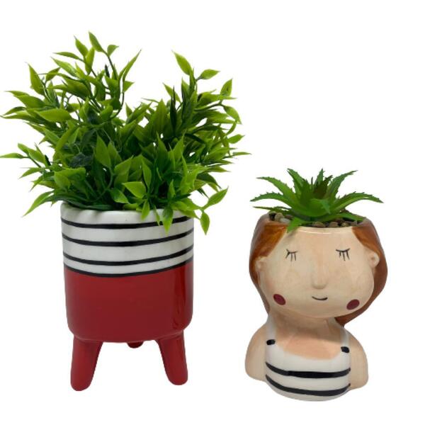 Vasinho Vermelho Tripé E Vaso Mulher Com Suculenta