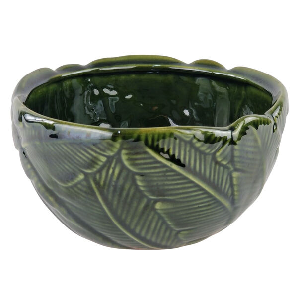 Vaso / Cachepot Para Flores Em Cerâmica - Folhas Verde Musgo