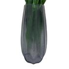 Vaso Alto De Vidro Lapidado Cinza Com Planta Artificial